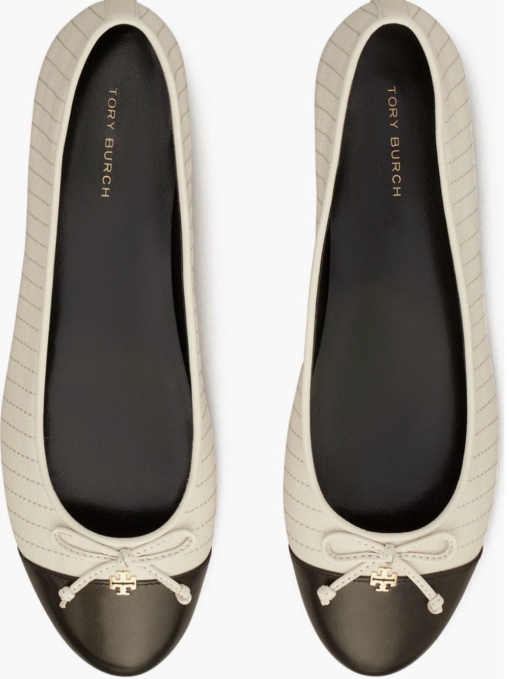 Tory Burch Two-Tone Quilted Leather Ballet Flats - Cream & Black